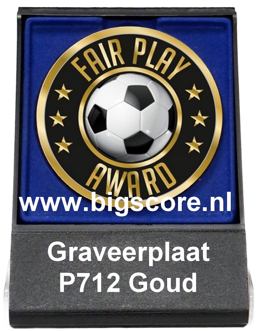 Voetbal Fair Play Acryl in medailledoosje Blauw-Zwart G/Z/B
